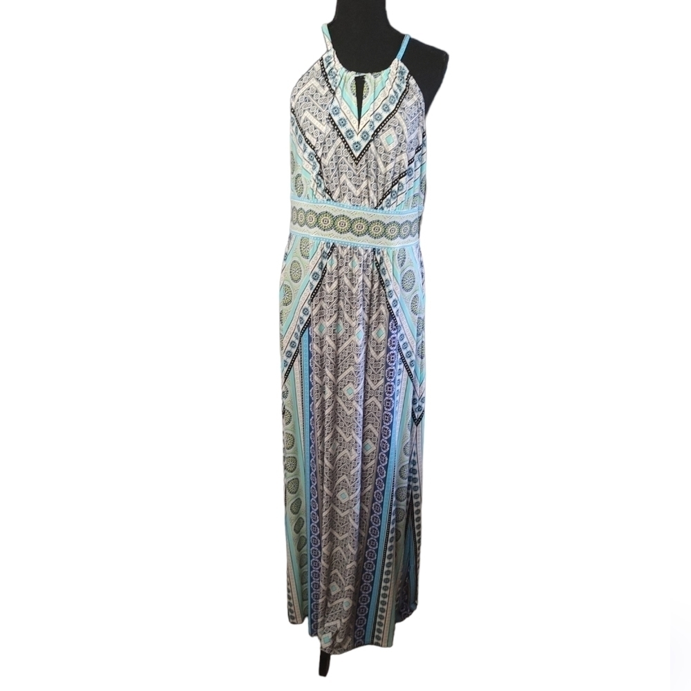 London Times Sleeveless Multi Color Design Maxi Dress Sz.12 NWT